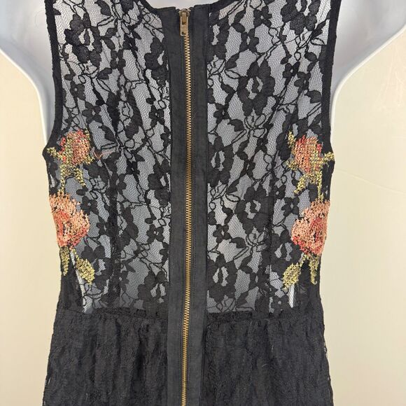 Free People Black Whimsygoth Embroidered Babydoll Dress High Low Hem Size Small - Picture 8 of 16